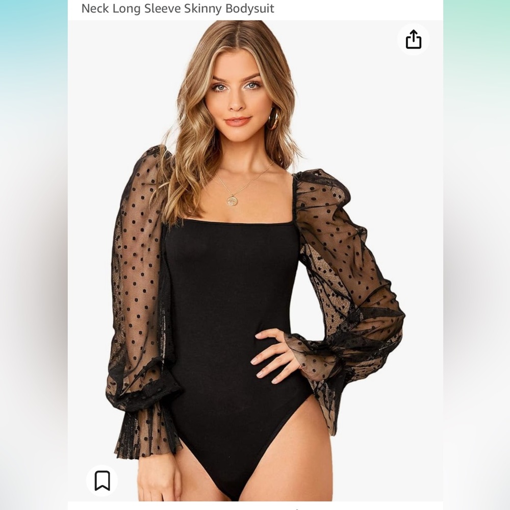 WDIRARA Women's black mesh Long Sleeve Skinny Bodysuit